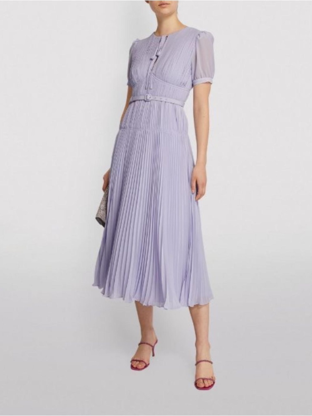 Self-Portrait Pleated Chiffon Midi Dress
